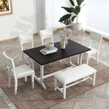 Wood Dining Table Set for 6 with 4 Upholstered Chair & 1 Bench, Mid-Century Modern Dining Room Table Set with Chairs Dinner Table Set for Dining Room, Kitchen, Natural