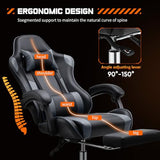DUMOS Ergonomic Gaming Desk Chair – PU Leather Recliner with Footrest, Lumbar Support, Headrest, Fixed Armrests, Height Adjustable, 360?? Swivel, Grey, for Adults