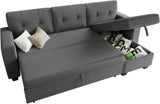 Sleeper Sofa Pull Out Couch with Storage Chaise Lounge Convertible Sectional Sofa L-Shape Modern Fabric Sofa Bed for Living Room, Apartment, Small Spaces, Dark Gray