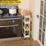 Utility Slim Storage Cart, 4 Tier Small Rolling Kitchen Laundry Room Cart with Wood Top, Metal Narrow Bathroom Storage Cabinet Mobile Shelf Unit Organizer Trolley with Handle for Narrow Space