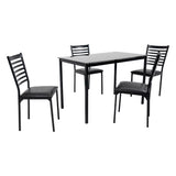 5 Piece Dining Table Set Kitchen 1 Table and 4 Upholstered Chairs Metal Frame Tempered Glass Top Black