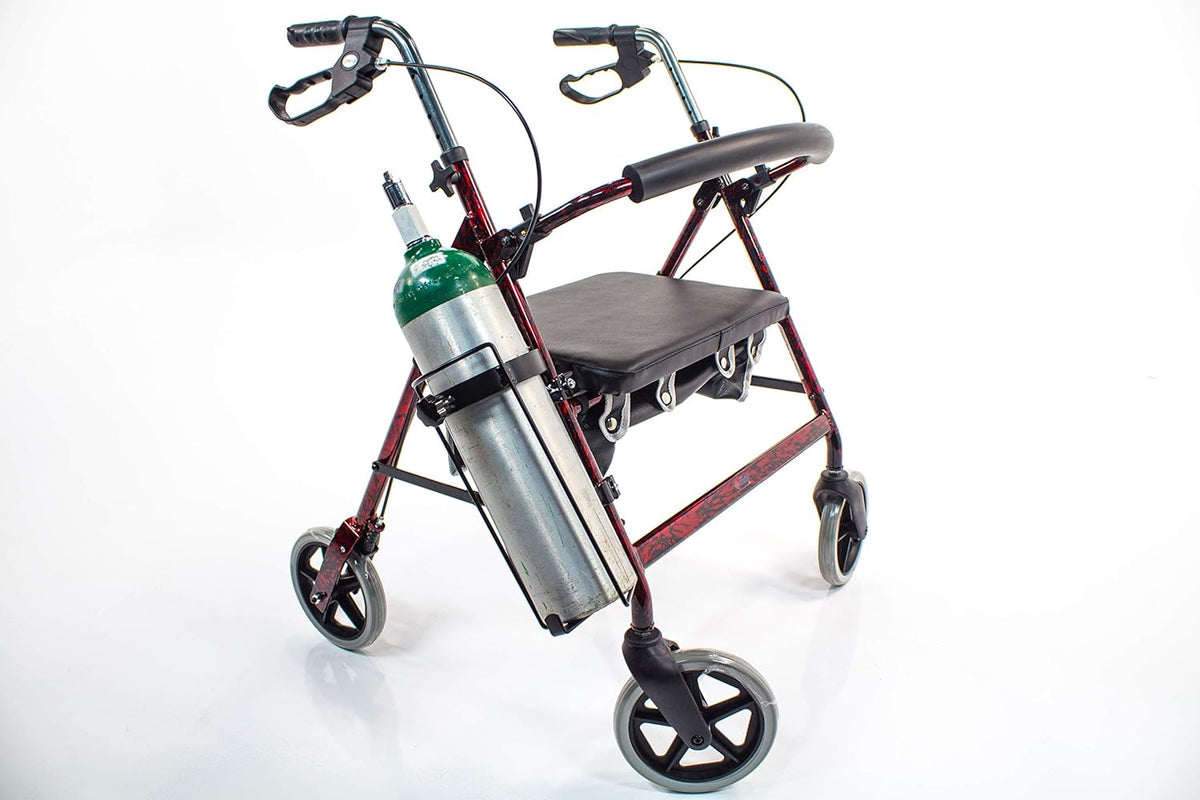 Walker Oxygen Tank Holder for Rollators & Walking Aids JO2W, Holds Single D or E Oxygen Cylinder Tanks