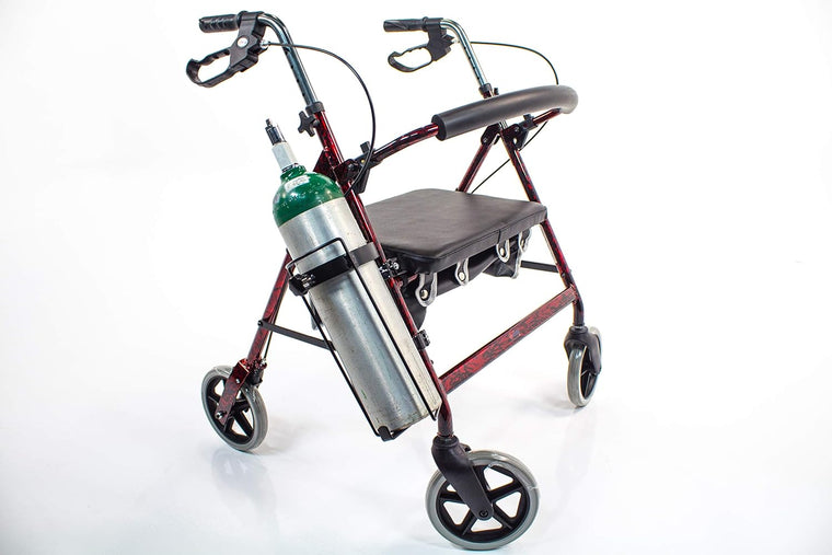 Walker Oxygen Tank Holder for Rollators & Walking Aids JO2W, Holds Single D or E Oxygen Cylinder Tanks