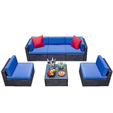 Devoko Patio Furniture Sets 6 Pieces Outdoor Sectional Rattan Sofa Manual Weaving Wicker Patio Conversation Set with Glass Table and Cushion (Beige)