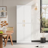 Cozy Castle Kitchen Pantry Cabinet, 71 Tall Wood Storage Cabinet with Doors and Shelves 4 Doors Freestanding Cupboard Utility Hutch for Dining Room Living Room Bathroom Furniture, Gray