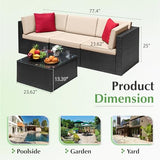 Devoko Patio Furniture Sets 6 Pieces Outdoor Sectional Rattan Sofa Manual Weaving Wicker Patio Conversation Set with Glass Table and Cushion (Beige)