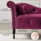 TJUNBOLIFE Velvet Chaise Lounge Indoor 60u201D Tufted Upholstered Lounge Chair with Pillow & Rolled Arm Nailhead Trim for Bedroom Living Room Office Grey