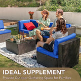 Devoko Patio Furniture Sets 6 Pieces Outdoor Sectional Rattan Sofa Manual Weaving Wicker Patio Conversation Set with Glass Table and Cushion (Beige)