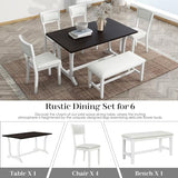 Wood Dining Table Set for 6 with 4 Upholstered Chair & 1 Bench, Mid-Century Modern Dining Room Table Set with Chairs Dinner Table Set for Dining Room, Kitchen, Natural