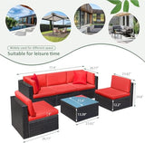 Devoko Patio Furniture Sets 6 Pieces Outdoor Sectional Rattan Sofa Manual Weaving Wicker Patio Conversation Set with Glass Table and Cushion (Beige)