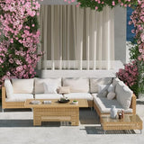 Grand patio 7-Piece Wicker Patio Furniture Set, Boho Outdoor Conversation Set Sectional Sofa with Water Resistant Thick Cushions and Coffee Table, Cream