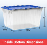 Akro-Mils KeepBox 12 Gallon Storage Container, Nesting and Stackable Plastic Storage Box with Lid Attached, Clear Tote for Garages, Closets, and Moving, 21-1/2 x 15 x 12-1/2, Clear/Blue, 6-Pack