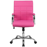 Emma + Oliver Mid-Back Pink Vinyl Executive Swivel Office Chair with Chrome Base and Arms