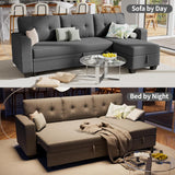 Sleeper Sofa Pull Out Couch with Storage Chaise Lounge Convertible Sectional Sofa L-Shape Modern Fabric Sofa Bed for Living Room, Apartment, Small Spaces, Dark Gray
