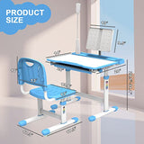 BELANITAS Kids Desk and Chair Set 5-8 Year Old, Desk for Kids Room 8-12, Height-Adjustable Children Desk with 40-Degree Tilted Desktop, Kids Study Desk and Chair Set for School, Green