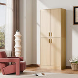 Cozy Castle Kitchen Pantry Cabinet, 71 Tall Wood Storage Cabinet with Doors and Shelves 4 Doors Freestanding Cupboard Utility Hutch for Dining Room Living Room Bathroom Furniture, Gray
