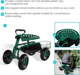Sunnydaze Garden Cart Rolling Scooter with Extendable Steer Handle?? Swivel Seat and Utility Tool Tray?? Green