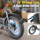 Caroma Peak 800w Electric Scooter Adults 20X3 Fat Tire, 20 MPH Top Speed & 30 Miles Range, Off-Road E Scooter w/Adjustable Seat & Detachable Basket, Foldable Ebike w/Shock Absorption for Commuting