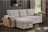 Devion Furniture 92 W Modern L-Shaped Polyester Fabric Upholstered Reversible Side Compartment Sleeper Sectional Sofa Bed with Chaise in Light Gray Finish