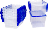 Akro-Mils KeepBox 12 Gallon Storage Container, Nesting and Stackable Plastic Storage Box with Lid Attached, Clear Tote for Garages, Closets, and Moving, 21-1/2 x 15 x 12-1/2, Clear/Blue, 6-Pack