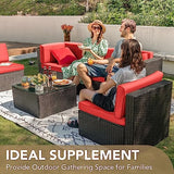 Devoko Patio Furniture Sets 6 Pieces Outdoor Sectional Rattan Sofa Manual Weaving Wicker Patio Conversation Set with Glass Table and Cushion (Beige)