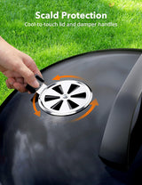 Charcoal BBQ Grill 22-Inch, Kettle Charcoal Grill with Lid Thermometer, Integrated Wheels, Plated Steel Grates, Slid Out Ash Catcher, Integrated Wheels, for Outdoor Cooking, Picnic, Patio, Backyard