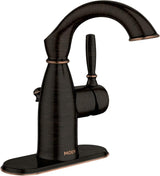 Moen 84144BRB Sarona One-Handle Single Hole Rustic Farmouse Bathroom Sink Faucet with Optional Deckplate, Mediterranean Bronze