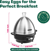 BELLA Rapid Electric Egg Cooker and Omelet Maker with Auto Shut Off, for Easy to Peel, Poached Eggs, Soft, Medium and Hard-Boiled Eggs, 7 Egg Capacity Tray, Single Tier, Black & Steel