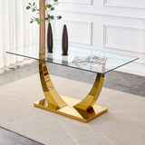 HomVent Contemporary Glass Top Rectangular Kitchen Dining Table, 0.39 Clear Tempered Glass Top Kitchen Table with Stainless Steel Base, Home Office Kitchen Dining Room Table Furniture(C, Gold Base)