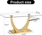 HomVent Contemporary Glass Top Rectangular Kitchen Dining Table, 0.39 Clear Tempered Glass Top Kitchen Table with Stainless Steel Base, Home Office Kitchen Dining Room Table Furniture(C, Gold Base)