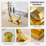 HomVent Contemporary Glass Top Rectangular Kitchen Dining Table, 0.39 Clear Tempered Glass Top Kitchen Table with Stainless Steel Base, Home Office Kitchen Dining Room Table Furniture(C, Gold Base)