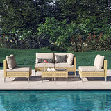 Grand patio 7-Piece Wicker Patio Furniture Set, Boho Outdoor Conversation Set Sectional Sofa with Water Resistant Thick Cushions and Coffee Table, Cream