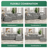 YESHOMY Sectional Modular Sofa U Shaped Chenille Fabric Couch with High Supportive & Soft Sponges and Removable Ottoman, Sleeper Comfy Upholstered Furniture for Living Room, Grey