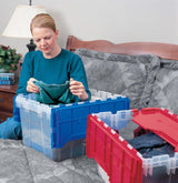 Akro-Mils KeepBox 12 Gallon Storage Container, Nesting and Stackable Plastic Storage Box with Lid Attached, Clear Tote for Garages, Closets, and Moving, 21-1/2 x 15 x 12-1/2, Clear/Blue, 6-Pack