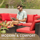 Devoko Patio Furniture Sets 6 Pieces Outdoor Sectional Rattan Sofa Manual Weaving Wicker Patio Conversation Set with Glass Table and Cushion (Beige)
