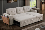Devion Furniture 92 W Modern L-Shaped Polyester Fabric Upholstered Reversible Side Compartment Sleeper Sectional Sofa Bed with Chaise in Light Gray Finish