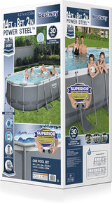 Bestway 56655E Power Steel 16ft x 10ft x 42in Outdoor Oval Frame Above Ground Swimming Pool Set with 1000 GPH Cartridge Filter Pump, Ladder, and Cover