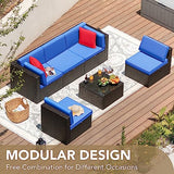 Devoko Patio Furniture Sets 6 Pieces Outdoor Sectional Rattan Sofa Manual Weaving Wicker Patio Conversation Set with Glass Table and Cushion (Beige)